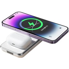 CH-1150 3in1 Katlanabilir Manyetik Kablosuz Şarj Cihazı ve Standı - Beyaz