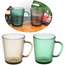 2 Adet Renkli Cam Kupa Bardak Çay Kahve Meşrubat Tatlı Bardağı Yeşil ve Kahve 370 ml