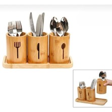 Bambu Tezgah Üstü Kaşıklık Stantılı 3 Lü