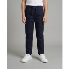 Erkek Çocuk Likralı Lacivert Bel Lastikli ve Bağcıklı Keten Pantolon