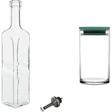 Cam Yağlık Sirkelik + Breakfast Saklama Kavanozu - 750 cc - 2'li - Yeşil Kapak