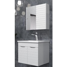 Quarter Banyo Dolabı 80 cm Sonic Ayna Dolaplı Alt Üst Modül ve Seramik Lavabo