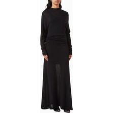 Stage Sheer Layered Maxi Dress, Lüks Siyah Elbise