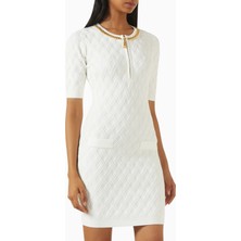 Elisabetta Franchi Diamond Trim Jakar Triko, Metal Detaylı Mini Elbise
