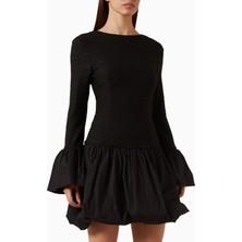 Theodara Bubble Mini Elbise, Siyah Volan Detaylı Zarif Gece Elbisesi