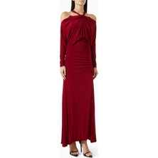 AC BY AANCHAL CHANDA Kırmızı Off-Shoulder Slit Elbise, Lüks ve Zamansız Şıklık