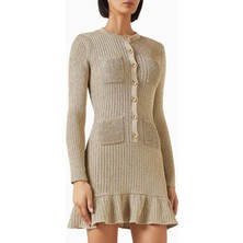 Self-Portrait Lurex Knit Mini Elbise, Altın Işıltılı Şık Gece Elbisesi