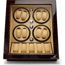 Stand Market Otomatik Saat Kurma Kutusu | 8+ 6 | Japon Mabuchi Sessiz Motor | Piano Ahşap | İçi Alcantara Kahve