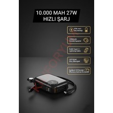 Kılıforyum 27W Hızlı Şarjlı 10000MAH Powerbank – Dahili Type-C + Lightning Kablolu
