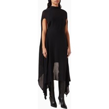 Scala Draped Open-Back Midi Dress, Lüks Siyah Elbise, Modern Tasarım