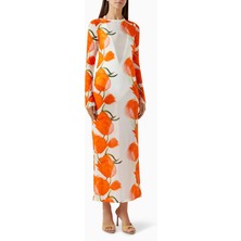 Selene Tulip Elbise, Lale Desenli, Açık Sırtlı Özel Tasarım