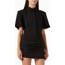 Draped Polo Mini Dress,lüks Viskon Jersey Drapeli ve Polo Yaka Mini Elbise