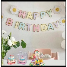 RosabelleMare Çiçek Detaylı Happy Birthday Banner. Pastel Renkli, Ipli Asmalı, Doğum Günü Süsü.