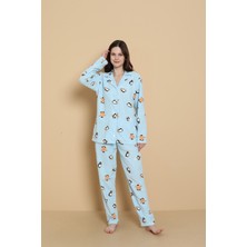 Seboteks Önden Düğmeli Desenli Kışlık Polar Kadın Pijama Takımı 1620
