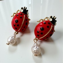 ALS Tasarım Dünyası Gold ve Kırmızı Renk Uğur Böceği Küpe