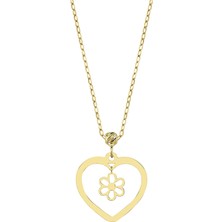 Hakan Mücevherat Çiçekli Kalp 14 Ayar Altın Kolye