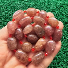 Tambur Oval Çilek Kuvars Taşı 12X20 mm