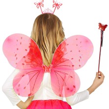 Dinç Store 44 Kırmızı Renk Çocuk Kelebek Kanadı Tacı ve Asa Seti 50 cm DINÇSTORE-4522