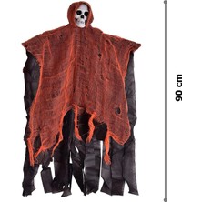 Dinç Store 44 LED Işıklı Kahkaha Atan Sesli Sensörlü Ürpertici Kuru Kafa Korku Hayalet Saçaklı Dekor 90X50