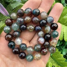 Fasetli Küre Kahve-Yeşil Akik Taşı 10 mm