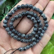 Fasetli Küre Siyah-Beyaz Akik Taşı 6mm