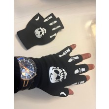 Airbrush Tattoo Iskelet Kuru Kafa Parmaksız Kesik Yarım Parmak Eldiven Model5