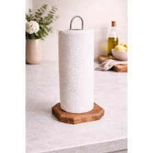 Mavi Trend Dekoratif Ahşap Altlıklı Metal Kağıt Havluluk Tutucu (26 Cm) - Mutfak Peçetelik Standı