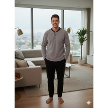 Sunzer Homewear Sude Kışlık Gri Polar Yaka Düğmeli Alt Cepli