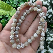 Mat Küre Bej Beyaz Akik Taşı 8 mm