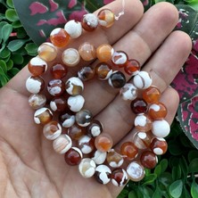 Küre Kızıl Kahverengi Beyaz Akik Taşı 8 mm