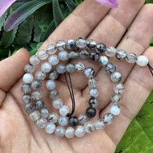 Fasetli Küre Gri-Siyah Akik Taşı 6mm