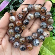 Fasetli Kahve Mix Siyah Damarlı Akik Taşı 12 mm