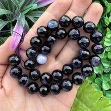 Fasetli Mor Siyah Akik Taşı 12 mm