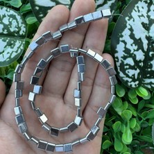 Tila Çift Delikli Gümüş Hematit Taşı 6X6MM