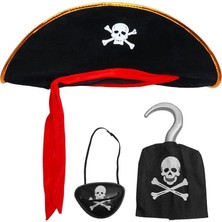 Dinç Store 44 Kadife Kaptan Jack Korsan Şapkası Korsan Eli ve Korsan Göz Maskesi Çocuk Boy DINÇSTORE-4522