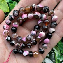 Fasetli Küre Siyah Pembe Akik Taşı 8 mm