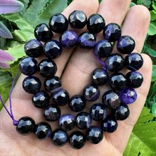 Fasetli Küre Siyah-Mor Akik Taşı 10 mm