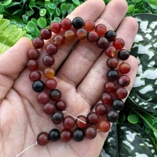 Mat Küre Kızıl Kahverengi Siyah Akik Taşı 8 mm