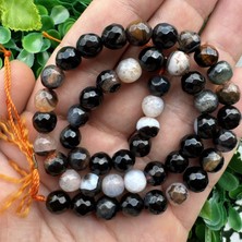 Fasetli Küre Siyah Mix Akik Taşı 8 mm