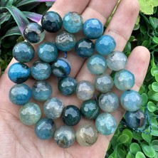 Fasetli Küre Turkuaz-Şeffaf Akik Taşı 12 mm