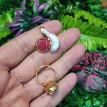 Şekilsiz Sakız Doğal Inci ve Taşlı Yüzük