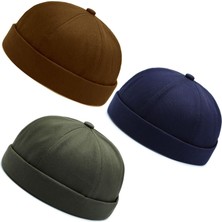 Aida Jewelss 3 Lü Set %100 Pamuk Cap Ayarlanabilir Docker Şapka Yazlık Takke Şapka Retro Şapka Takke Şapka