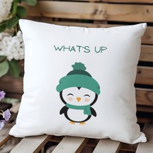 Qoeuyl Boutique Whats Up Baskılı Komik Hediyelik Elyaf Saten Dekoratif Yastık