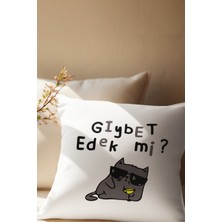Qoeuyl Boutique Gıybet Edek Mi-Kedi Baskılı Eğlenceli Hediyelik Saten Dekoratif Yastık