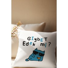 Qoeuyl Boutique Gıybet Edek Mi-Kedi Baskılı Eğlenceli Hediyelik Saten Dekoratif Yastık