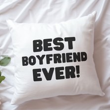 Qoeuyl Boutique Best Boyfriend Ever Baskılı Eş Sevgili Romantik Hediyelik Elyaf Saten Dekoratif Yastık