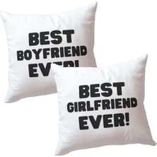 Qoeuyl Boutique Best Boyfriend Girlfriend Ever Ikili Baskılı Eş Sevgili Romantik Hediyelik Saten Dekoratif Yastık