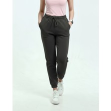 Veleno Koyu Füme Kadın 3 Ip Paça Lastikli Polarlı Yünlü Eşofman Altı Yumuşak Puf Kumaş