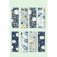 Qoeuyl Boutique Mavi Sonabahar Temalı Tasarım Hediyelik 8'li Kitap Ayracı Seti