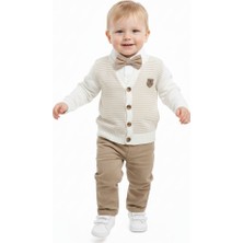 Butik Erkek Bebek %100 Pamuklu Papyon Aksesuarlı Alt - Üst Triko Ceketli Takım